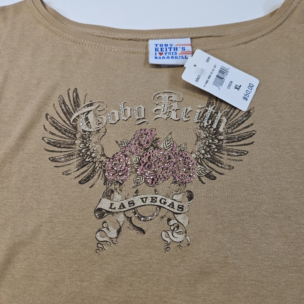 NWT Womens Toby Keith Vegas Long Sleeve Rhinestone Shirt Large I Love This Bar